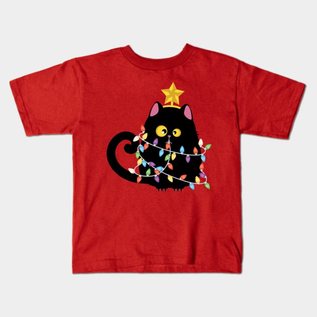 Funny Christmas black cat Kids T-Shirt by AnnArtshock